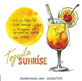 Vector Hand Drawn Picture Of Tequila Sunrise Glass