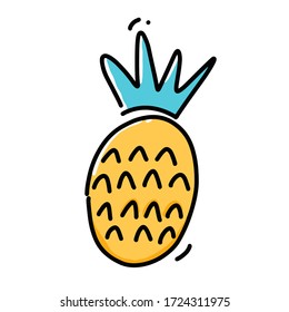 Vector hand drawn Pineapple color doodle icon. Pineapple sketch illustration for print, web, mobile and infographics isolated on white background.