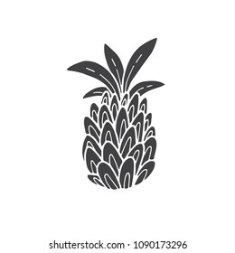 Vector hand drawn pineapple isolated on white background. Exotic fruit. 