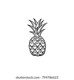 Icono de doodle de contorno de piña dibujado a mano. Dibujo de dibujo de piña para impresión, web, móviles e infografías aisladas en fondo blanco.