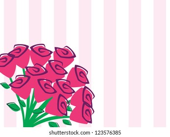 Vector Hand Drawn Pink Rose Flower Bouquet Wallpaper Background with Butterfly Pattern