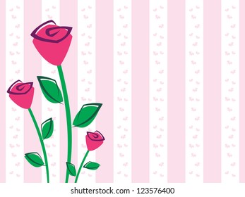 Vector Hand Drawn Pink Rose Flower Wallpaper Background with Butterfly Pattern