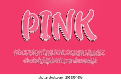 Vector hand drawn pink typeface. Brush painted letters. 3d alphabet on pink background. Handmade alphabet for your designs: logo, posters, wedding invitations, cards, etc. 