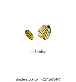 Pistacho dibujado a mano vectorial aislado en fondo blanco.