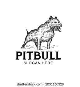 vector hand drawn pitbull dog. hand drawn illustration of pitbull dog standing tall