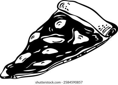 Vector hand drawn pizza doodle piece black and white isolated