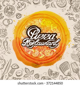 vector hand drawn pizza restaurant sketch and food doodle