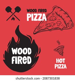 Vector hand drawn pizza set. Wood fired pizza collection.