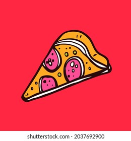 Vector hand drawn pizza slice 