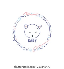 Vector hand drawn. Polar bear, face. Isolated objects.