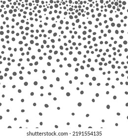 Vector. Hand drawn polka dot texture. Spotted grey, black and white background. Geometric abstract pattern with hand drawn circles. Scattered irregularly shaped dots. Flow, halftone gradient.