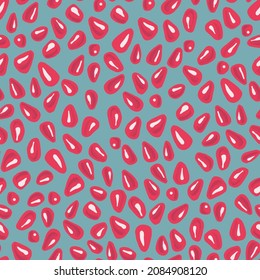Vector hand drawn pomegranate seeds green and red big scale seamless pattern print background.