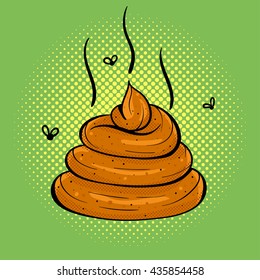 Vector hand drawn pop art illustration of brown poo. Retro style. Hand drawn sign. Image for print, web. 