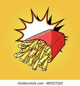 Vector hand drawn pop art illustration of french fries. Fast food. Retro style. Hand drawn sign. Illustration for print, web.