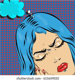 Vector hand drawn pop art illustration of young woman comic