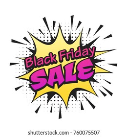 Vector hand drawn pop art illustration of black friday banner with blow effect. Hand drawn sign. Illustration for print, web.