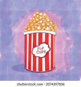 Vector hand drawn popcorn box illustration, color illustration