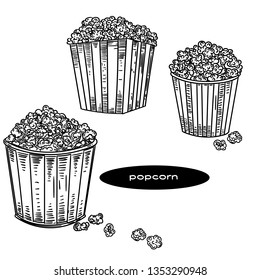 Vektorillustration handgezeichnet von Popcorn im Stil der Gravur.