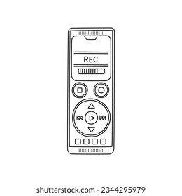 Icono de grabador de voz portátil dibujado a mano por el vector. Estilo de doodle de grabadora de voz