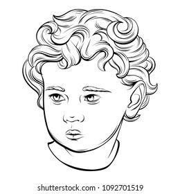 Vector hand drawn portrait of Cupid isolated. Illustration made in realistic style. Template for card, poster, banner, print for t-shirt, pin, badge and patch. 