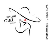 Vector hand drawn portrait of young stylish girl face isolated on white background. Artistic sketch line. Woman hat sign. Magazine cover, journal article, print, package design, shop and store logo.