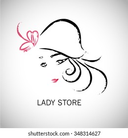 Vector hand drawn portrait of young stylish girl isolated on white background. Art, fashion human attractive  model. Magazine cover, journal article, print, package design, beauty shop and store logo.