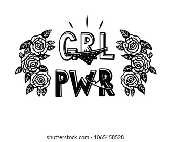 Vector hand drawn poster "Girl's power". Card lettering with design elements
