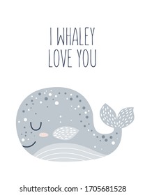 Cartel dibujado a mano para decoración de viveros con adorable ballena y encantador lema. Ilustración del doodle. Perfecto para la ducha de bebé, cumpleaños, fiesta infantil, vacaciones de primavera, impresiones de ropa