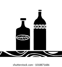 Vector hand drawn poster in the style of "Hygge" with a picture of a bottle with folk patterns. For the menu of tea cafe, packing, posters.