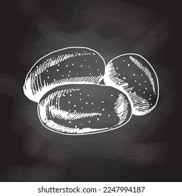 Vektor handgezeichnet Kartoffelumriss Symbol. Weiße Skizze einzeln auf schwarzem Karton. Illustration für Print, Web, Mobile und Infografiken einzeln auf weißem Hintergrund.