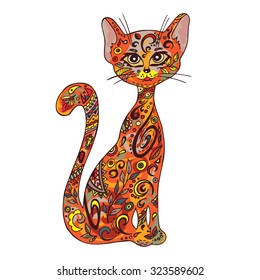 vector hand drawn printable illustration of sitting zentangle cat. Can be printed on mug, pillow, t-shirt