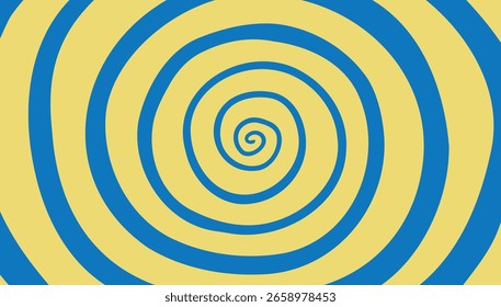 Vector dibujado a mano psicodélico retro twist. Fondo espiral de profundidad de ilusión óptica. azul, amarillo Ilustración de vórtice, efecto de arte operativo. Ilustración vectorial