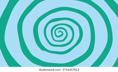 Torção retro psicodélica desenhada à mão vetorial. Fundo espiral profundidade de ilusão óptica. verde, azul Ilustração de vórtice, efeito de arte op. Ilustração vetorial