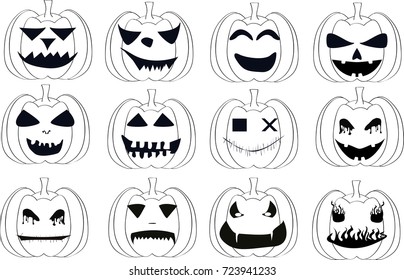 Vector hand drawn pumpkin for Halloween day , set of pumpkin with various looks.