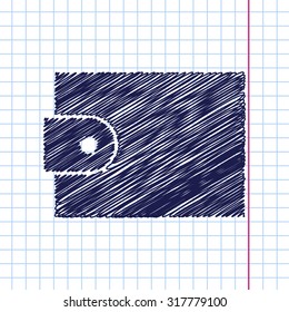 Vector hand drawn purse icon on copybook 