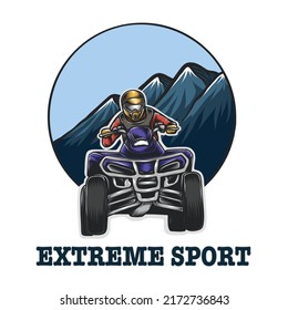 Vector  hand drawn of Quad Bike Off-Road ATV Logo, Extreme sport adventure.