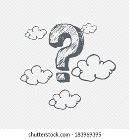 Vector Hand drawn question mark in clouds, concept background illustration