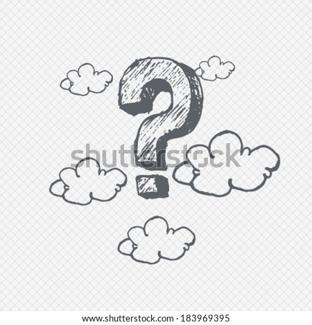 Vector Hand drawn question mark in clouds, concept background illustration