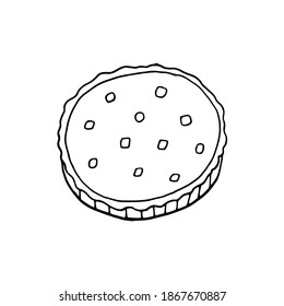 Vector hand drawn quiche. French cuisine dish. Design sketch element for menu cafe, bistro, restaurant, bakery, label and packaging. Illustration on a white background.
