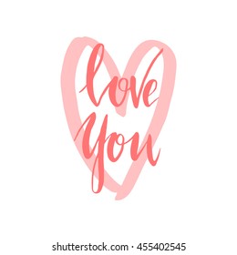 Vector hand drawn quote Love You. Template for greeting card