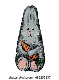vector hand drawn rabbit holds carrot