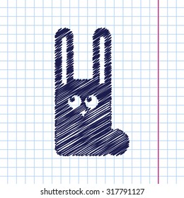Vector hand drawn rabbit icon on copybook 