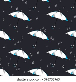 vector hand drawn rain and umbrella pattern.
