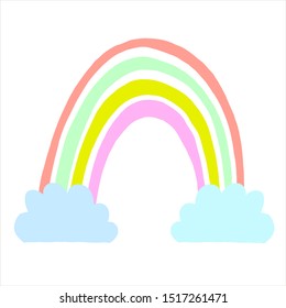 Vector hand drawn rainbow. Illustration in trendy scandinavian style. For printing postcards, covers, banners, textiles, dishes, stationery. Creation of cute patterns, logos, emblems