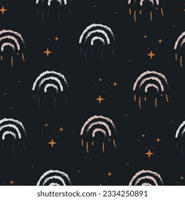 Fondo de patrón sin soldadura de arco iris dibujado a mano vectorial para niños