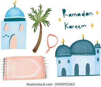 Vector hand drawn ramadan set icons