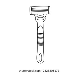 Vector hand drawn Razor outline sketch. Safety razor for shaving doodle icon isolated on white background.