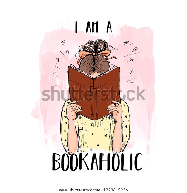 Vector Hand Drawn Reading Girl Book Stock Vector Royalty Free 1229615236