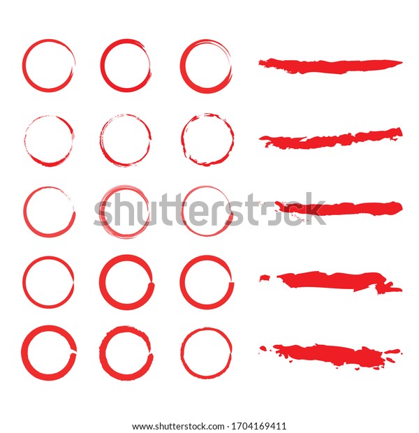 Vector Of Hand Drawn Red Circle And Underline\
Set Collection On White\
Background