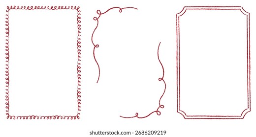 Conjunto de marco de decoración roja dibujado a mano de Vector.